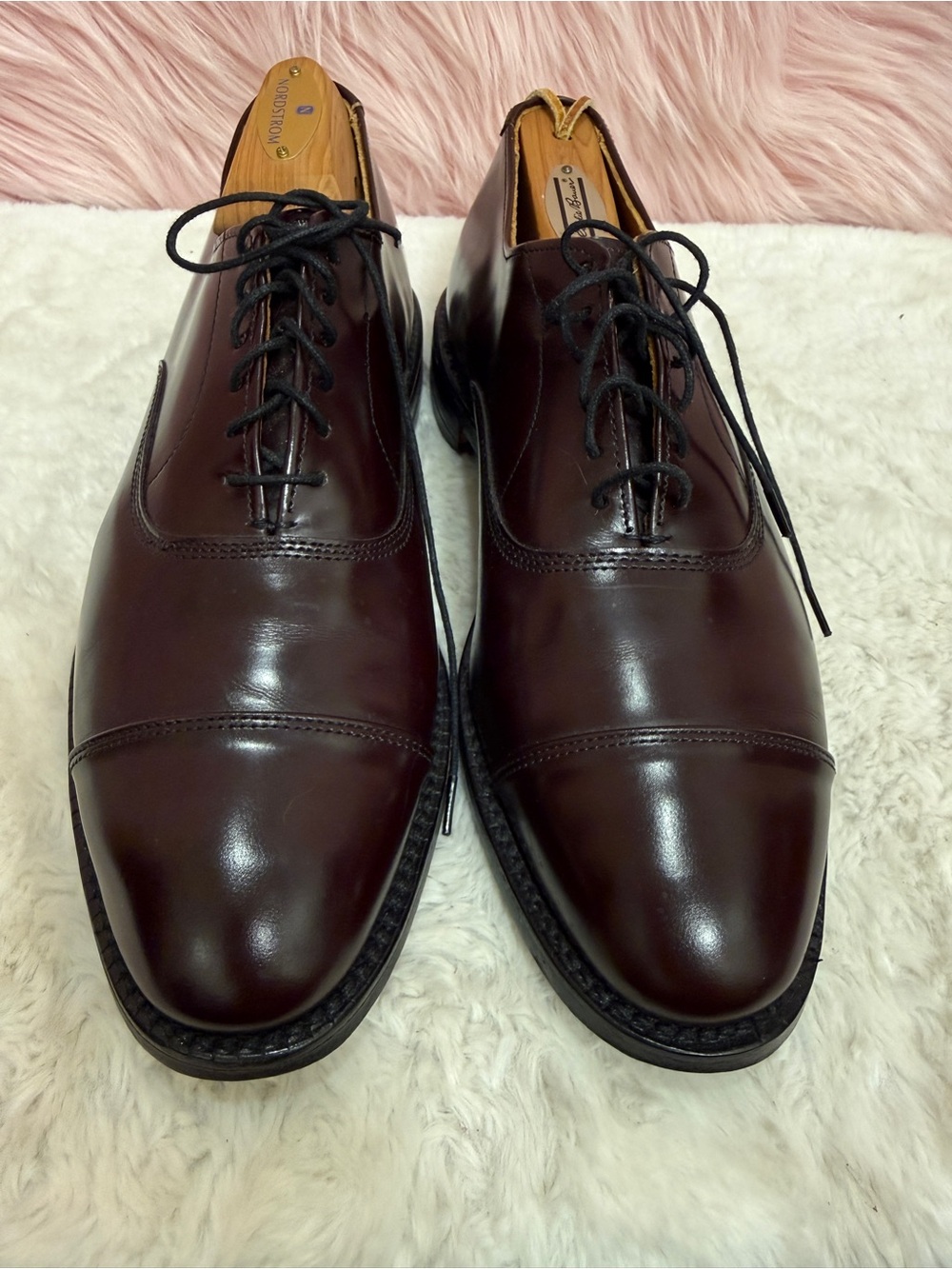 Allen Edmonds Burgundy Cap-Toe Derby Shoes - Picture 2 of 9